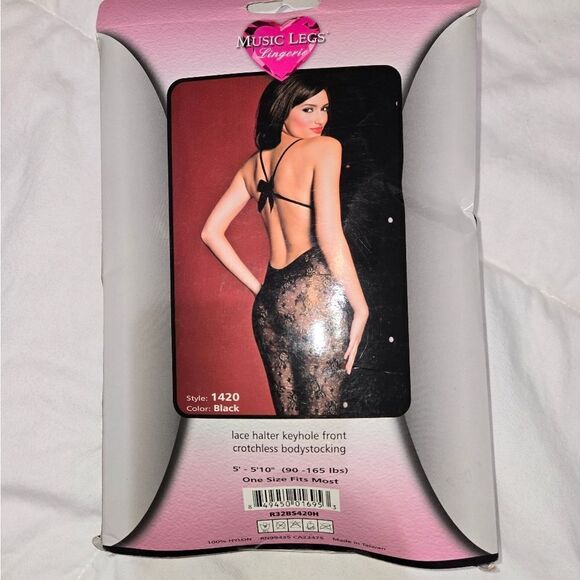 Music Legs Black Lace Bodystocking new - Picture 2 of 10